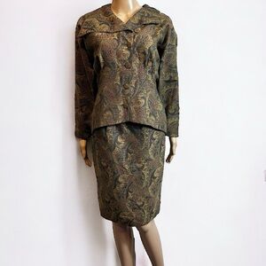 Vintage Michii Moon For Sanyo Tapestry Pintuck Wool Blazer Skirt Set Pockets